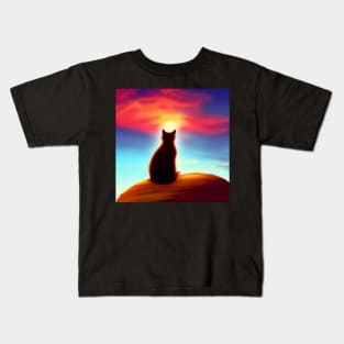 Cat Looking At Sunset Kids T-Shirt